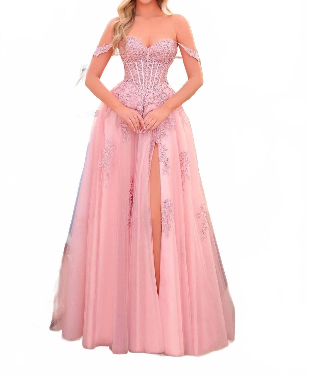 NEW AMARRA off-shoulder embroidered gown in dusty pink